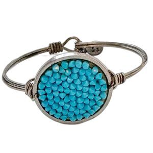 Luca + Danni Turquoise Beaded Medallion Bangle Bracelet Silver New in Box